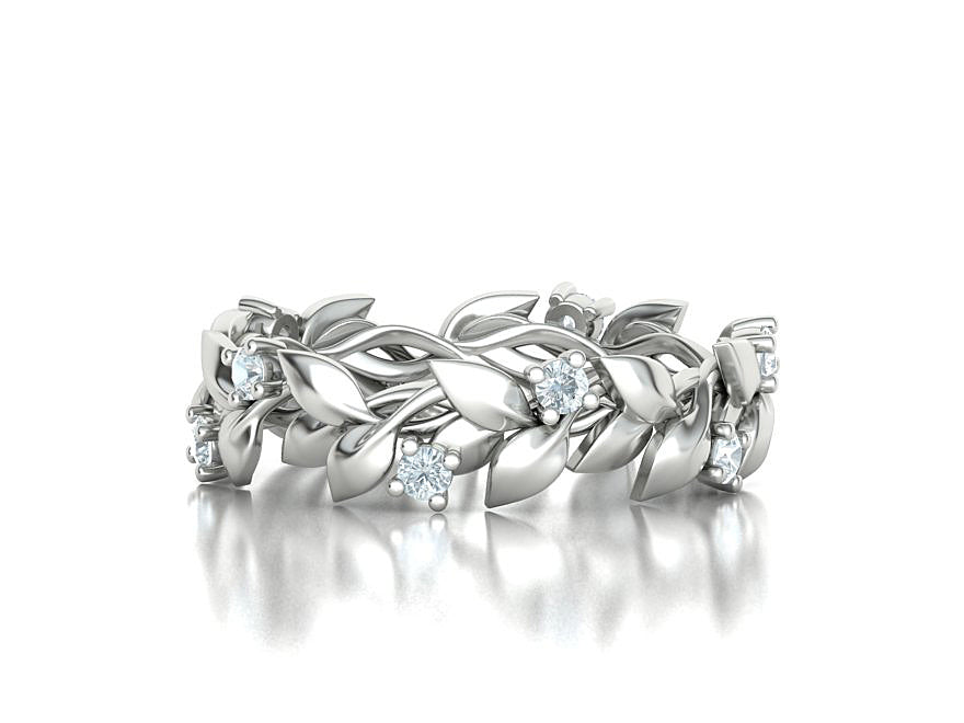 Floral Motif Eternity Ring with Diamonds