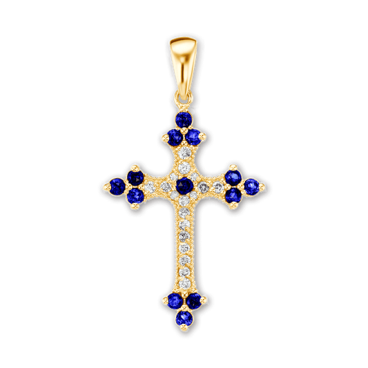 Trinity-Kreuz-Anhänger mit dunkelblauem Zirkonia in Sterlingsilber