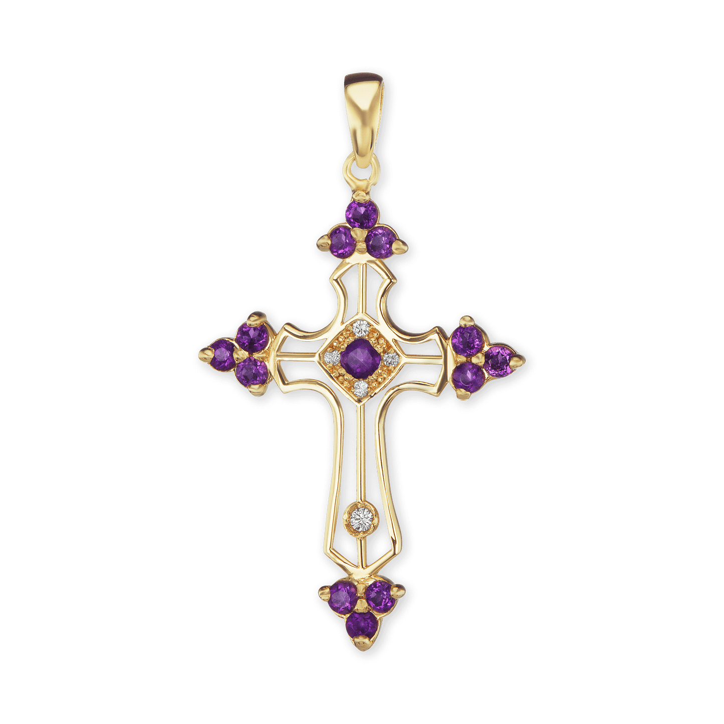 Trinity-Kreuz-Anhänger mit violettem Zirkonia in Sterlingsilber