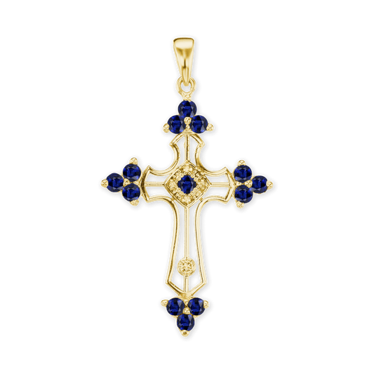 Trinity-Kreuz-Anhänger mit dunkelblauem Zirkonia in Sterlingsilber