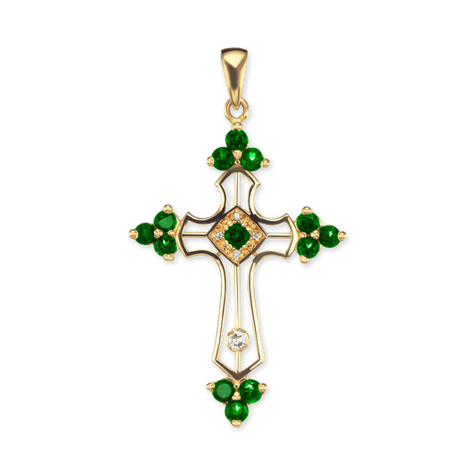 Trinity-Kreuz-Anhänger mit grünem Zirkonia in Sterlingsilber