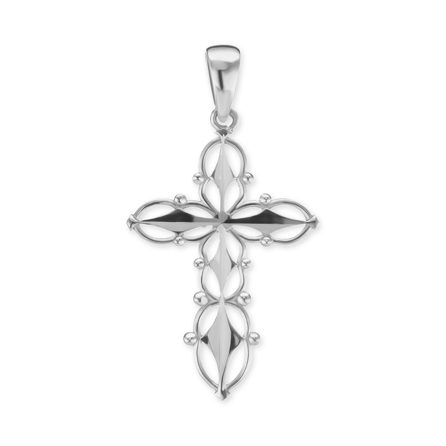 Filigree Cross Pendant with Beaded Design in 14K Yellow Gold