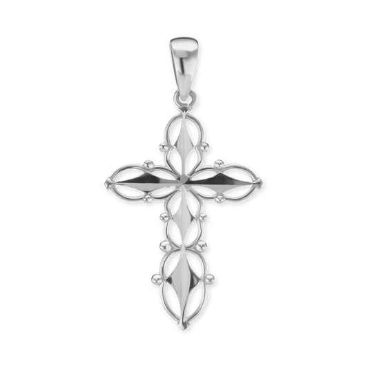 Filigraner Kreuzanhänger mit Perlenverzierung aus 14-karätigem Gelbgold