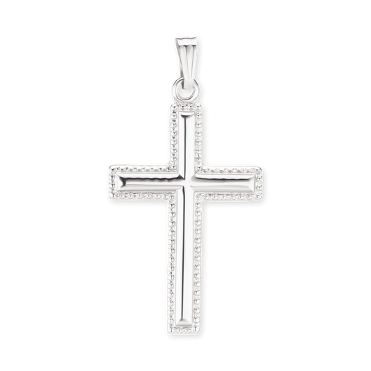 Klassischer Kreuzanhänger mit erhabenem Muster und detailliertem Rand aus 14-karätigem Gelbgold