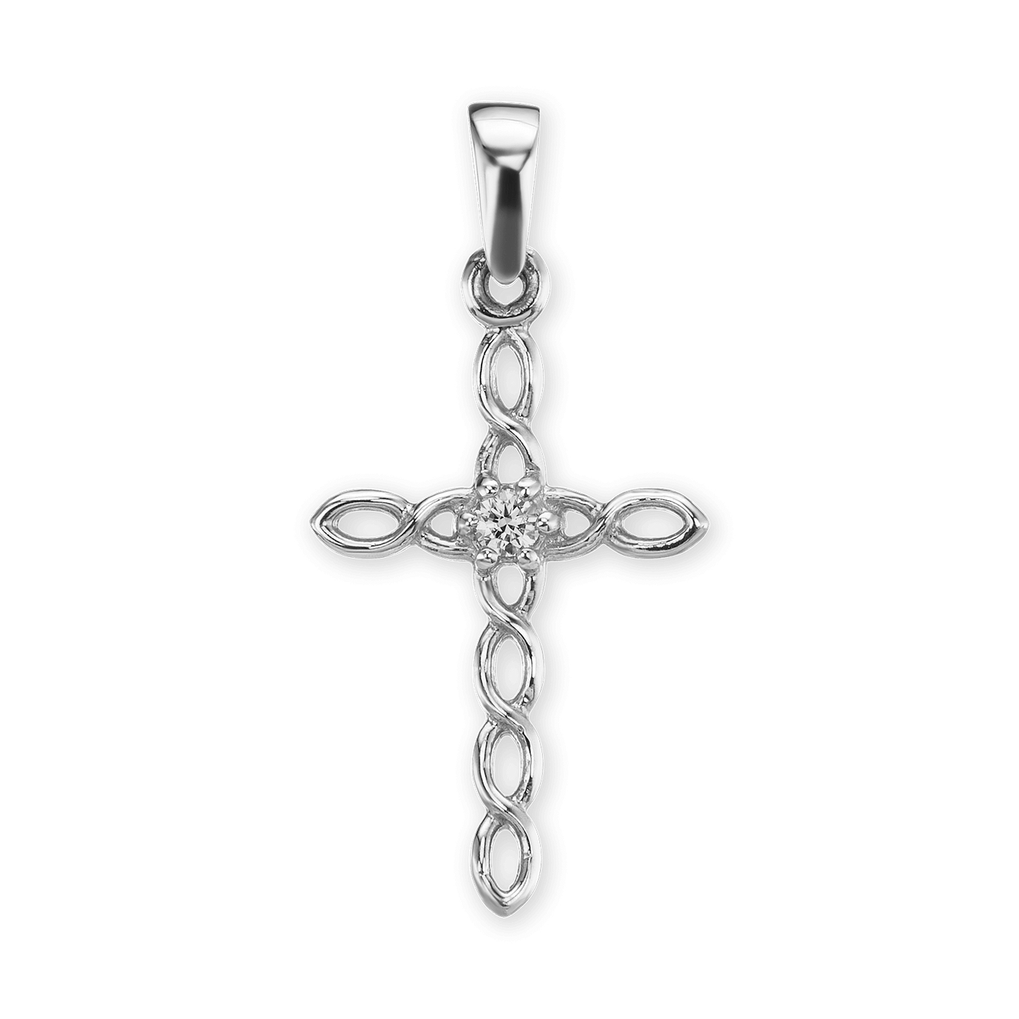 Twisted Cross Pendant with Diamond in 14K Yellow Gold