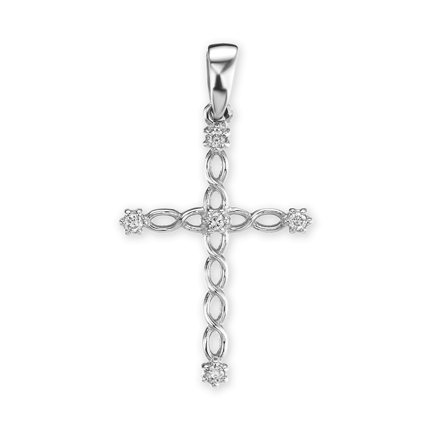 Twisted Filigree Cross Pendant with Diamonds in 14K Yellow Gold