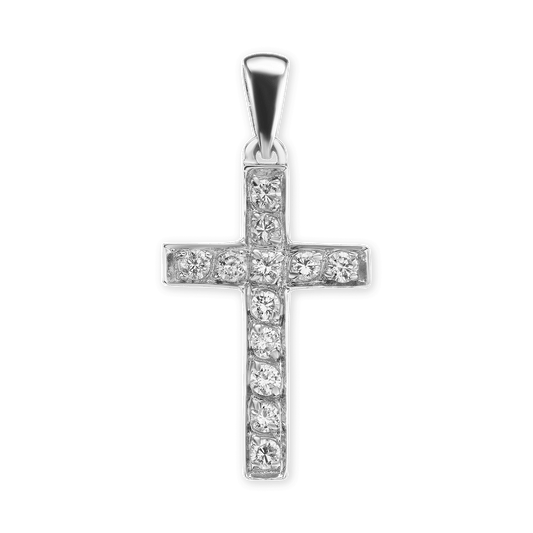 Klassischer Kreuzanhänger mit Diamanten in 14-karätigem Gelbgold