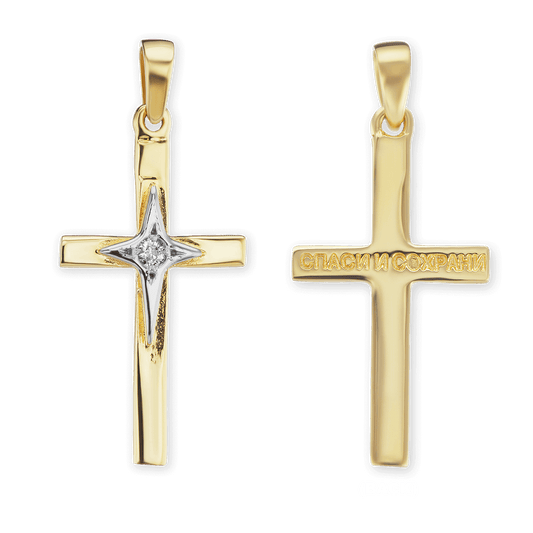 Klassischer Kreuzanhänger mit Diamantakzent in 14-karätigem Gelbgold