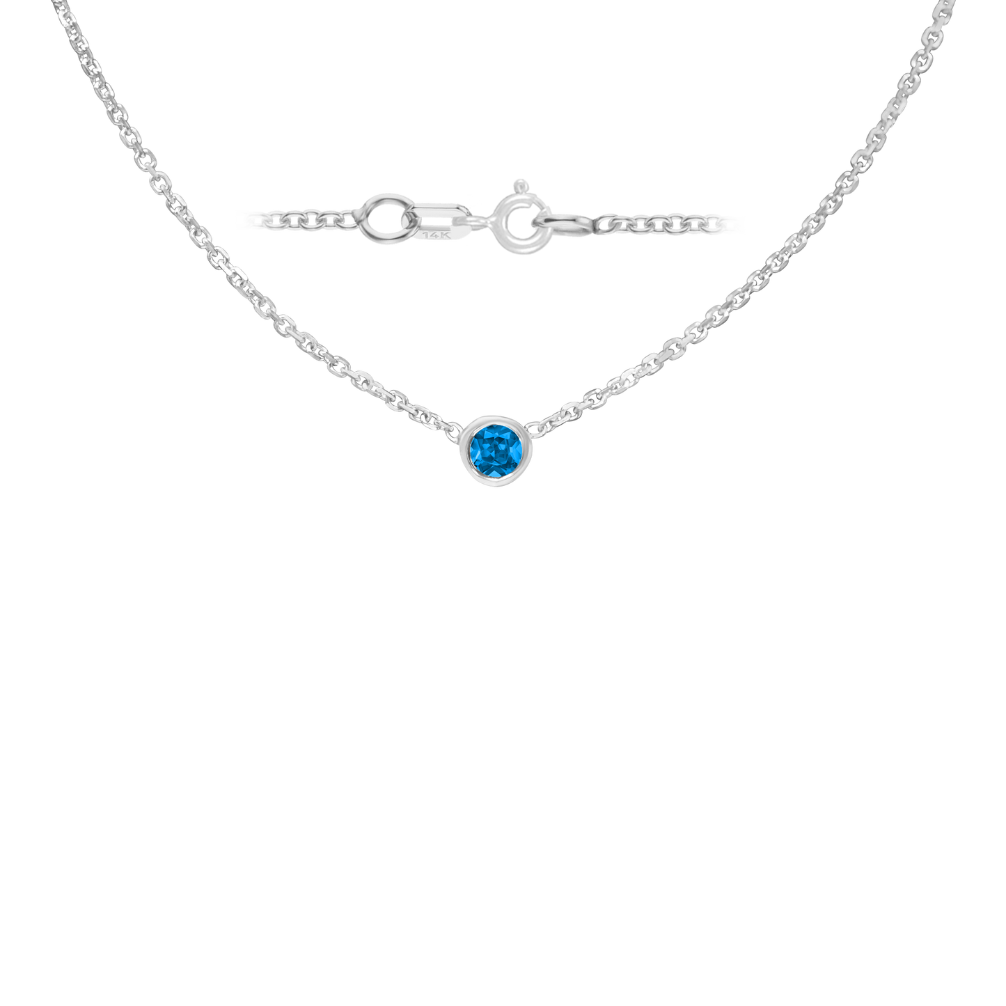 Gemstone Round Bezel Charm in 14K White Gold Necklace