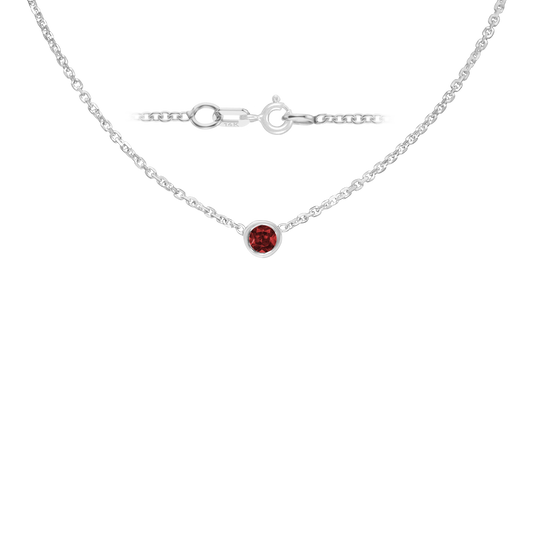 Gemstone Round Bezel Charm in 14K White Gold Necklace