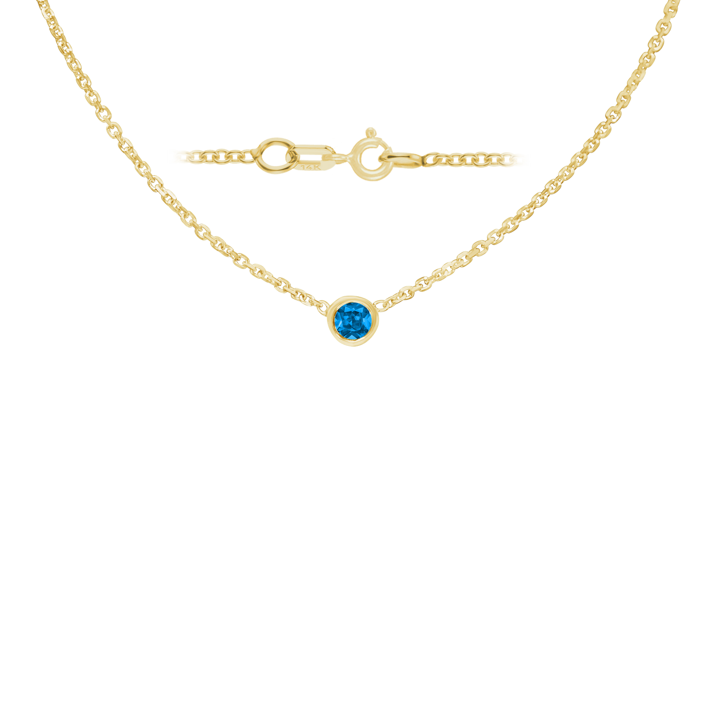 Gemstone Round Bezel Charm in 14K Yellow Gold Necklace