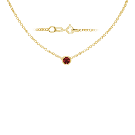 Gemstone Round Bezel Charm in 14K Yellow Gold Necklace