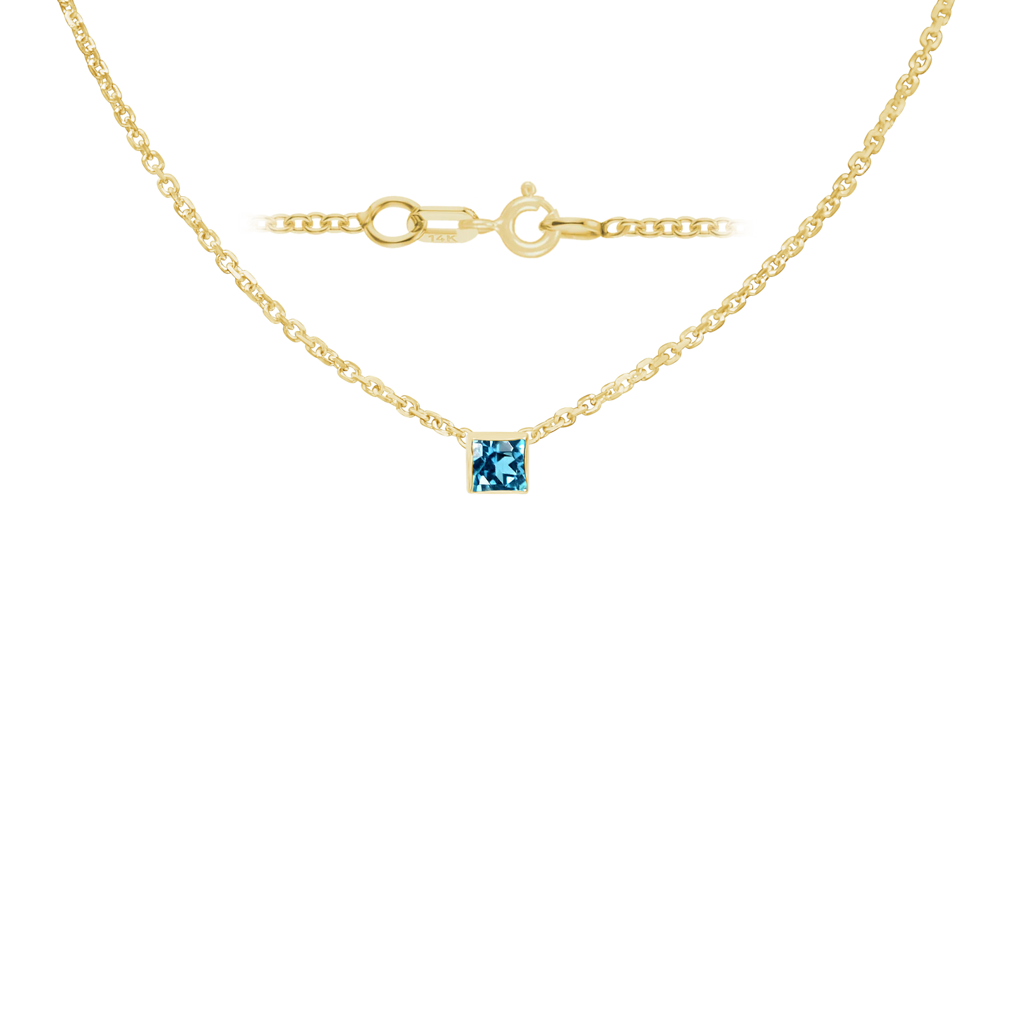Halskette mit quadratischem Edelsteinanhänger in 14-karätigem Gelbgold