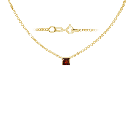 Gemstone Square Bezel Charm in 14K Yellow Gold Necklace