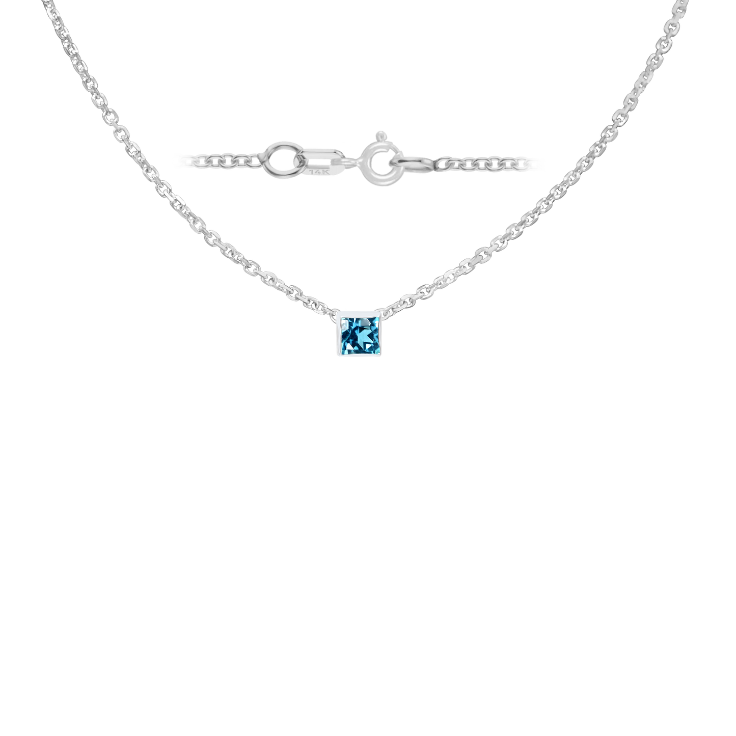 Halskette mit quadratischem Edelsteinanhänger in 14-karätigem Weißgold