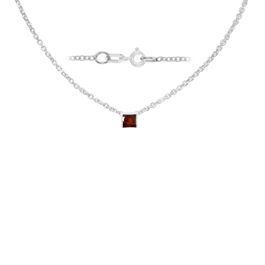 Gemstone Square Bezel Charm in 14K White Gold Necklace