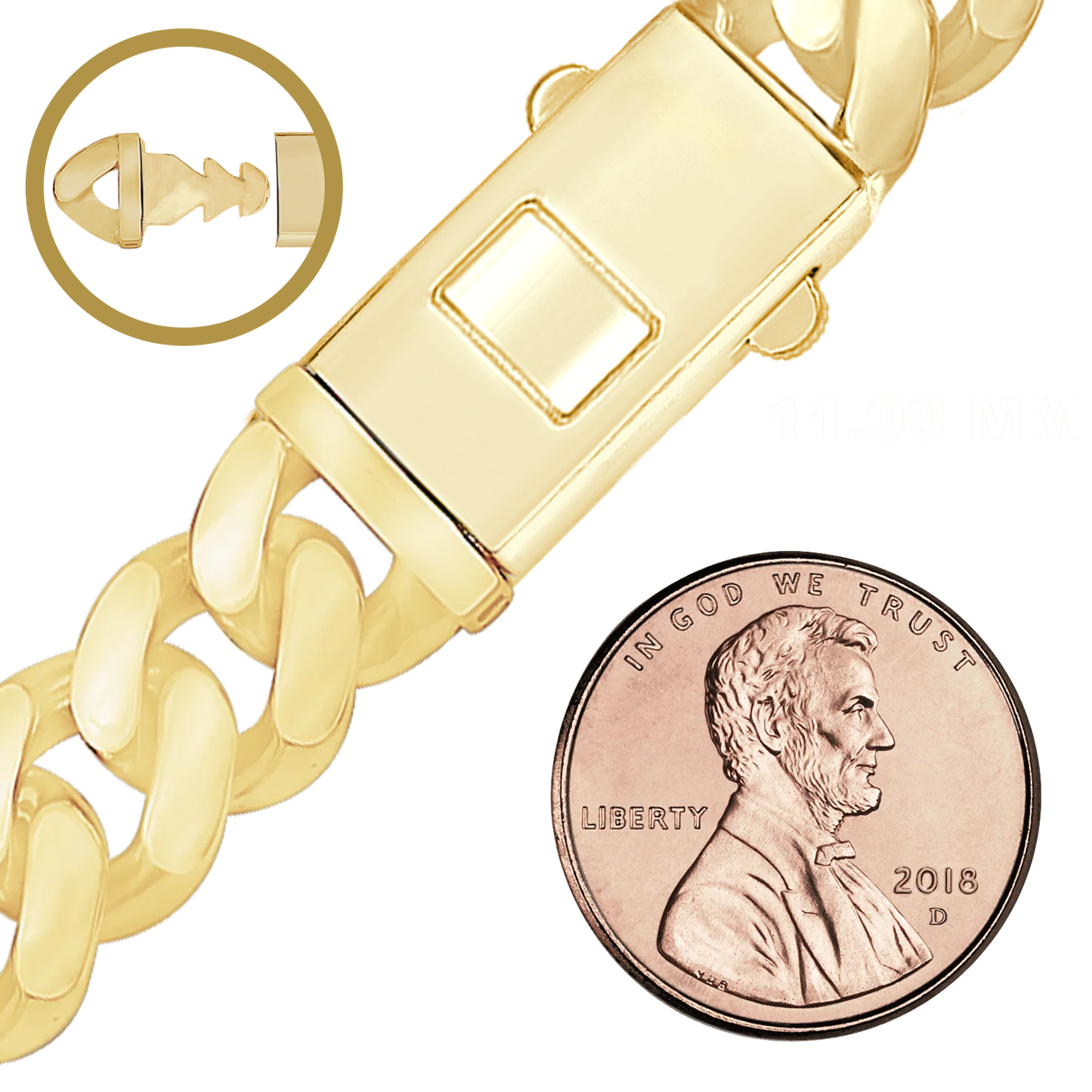 Handmade Semi-Solid Cuban Curb Bracelet in 14K Yellow Gold