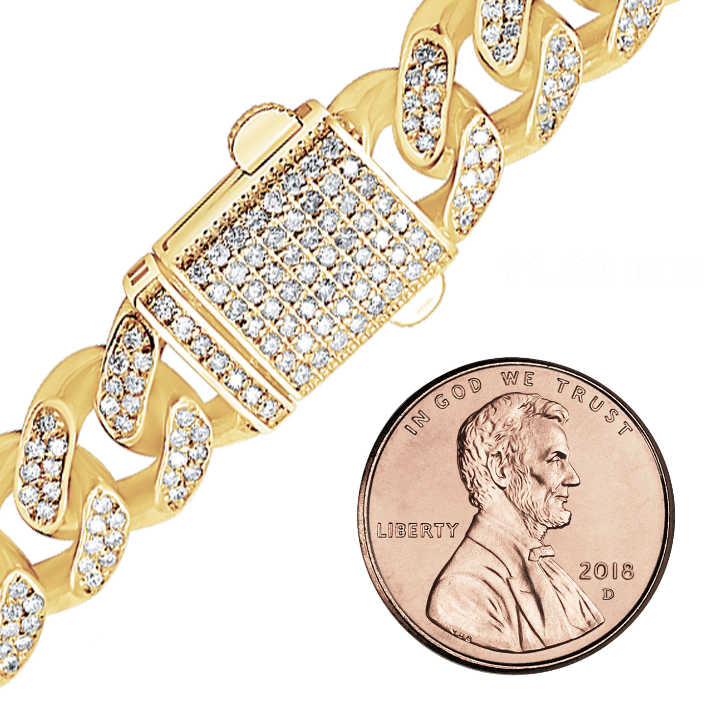 Handmade Cuban Curb Necklace with Diamonds 14K Yellow Gold