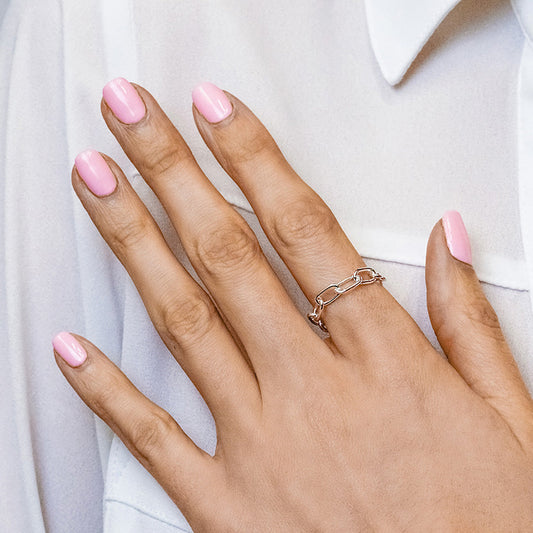 Light Elongated Cable Chain Ring in Sterling Silver