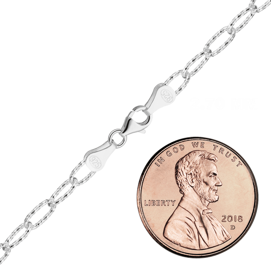 Längliche, strukturierte Kabelkette aus Sterlingsilber