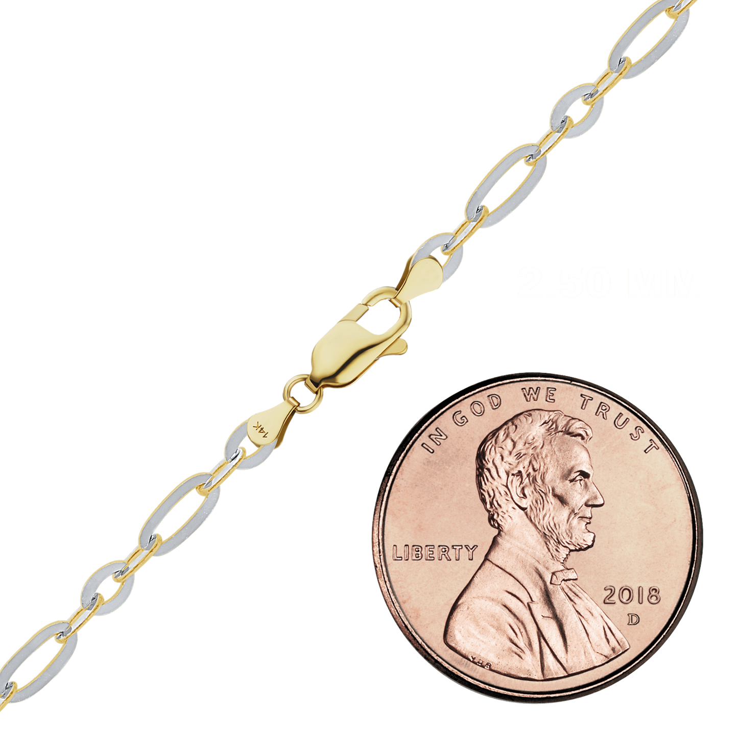 Figaro-Halskette mit Diamantschliff, 14 Karat zweifarbiges Gold