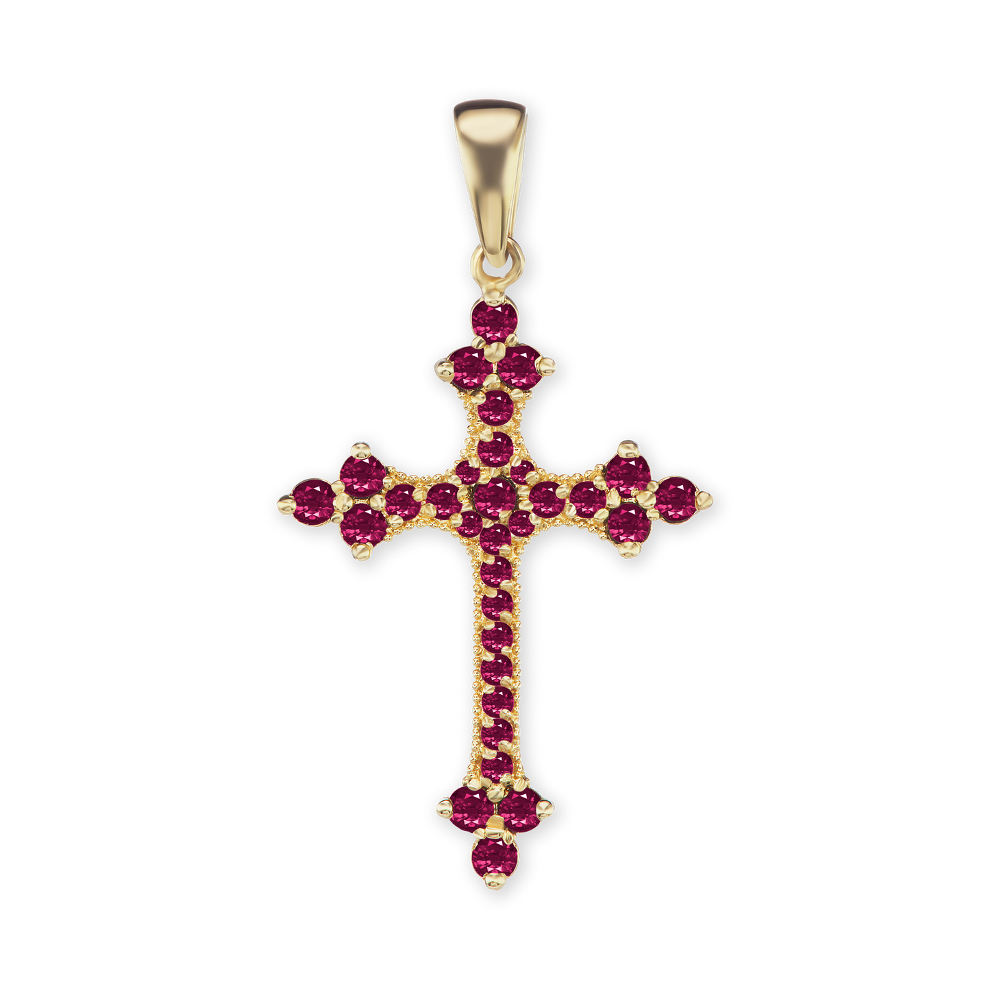 Trinity-Kreuz-Anhänger mit rosa Zirkonia in 18 Karat Gelbgold
