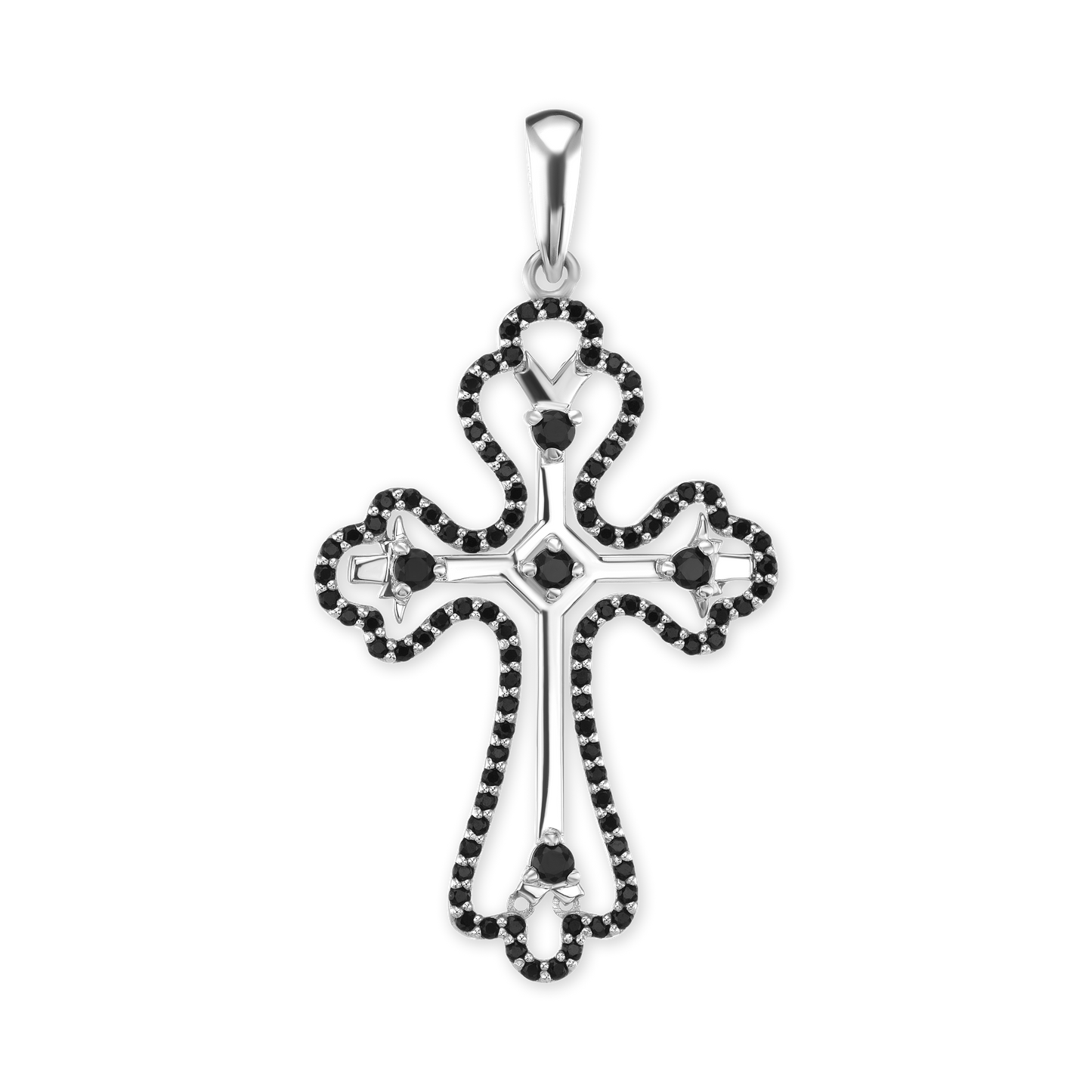 Trefoil Cross Pendant with Black Cubic Zirconia in Sterling Silver