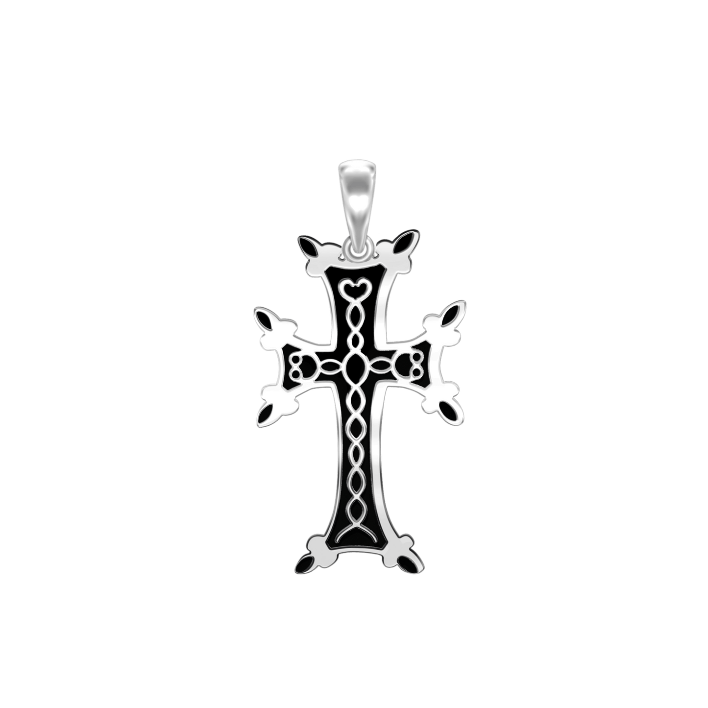 Armenisches Kreuz-Anhänger mit schwarzer Emaille aus Sterlingsilber