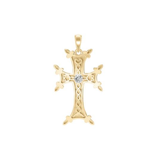 Armenian Cross Pendant with Cubic Zirconia in Sterling Silver
