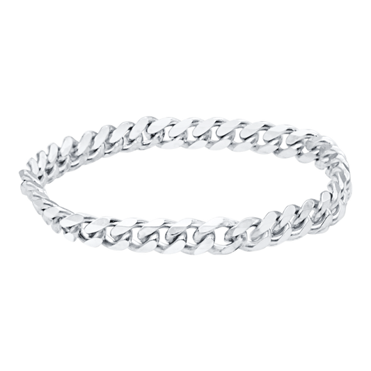 Solid Cuban Curb Chain Ring 14K White Gold