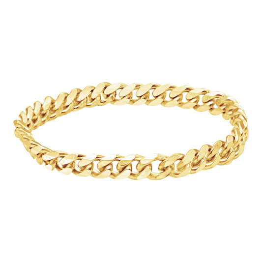 Solid Cuban Curb Chain Ring 14K Yellow Gold