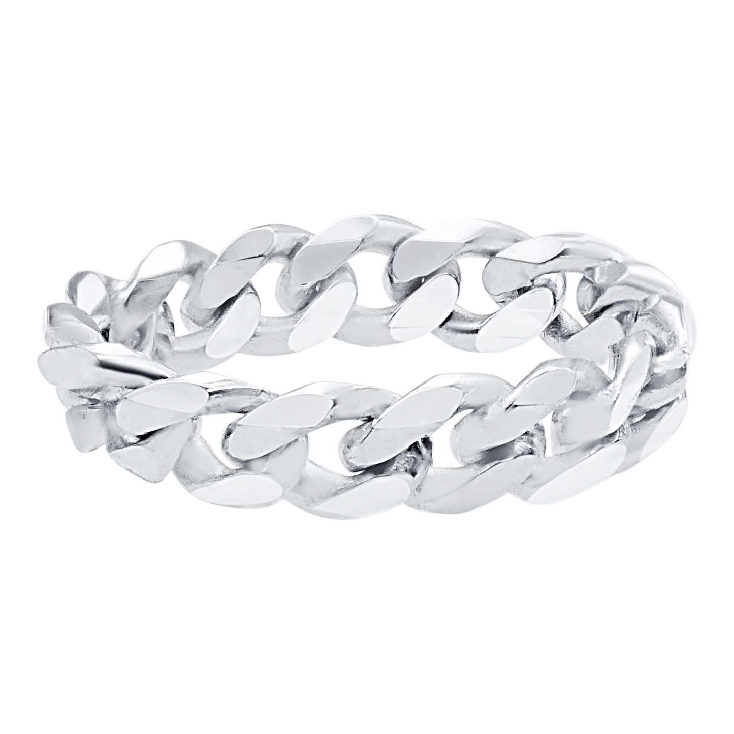 Solid Cuban Curb Chain Ring 14K White Gold
