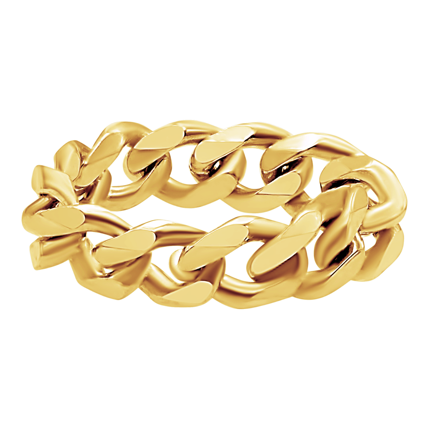 Solid Cuban Curb Chain Ring 14K Yellow Gold