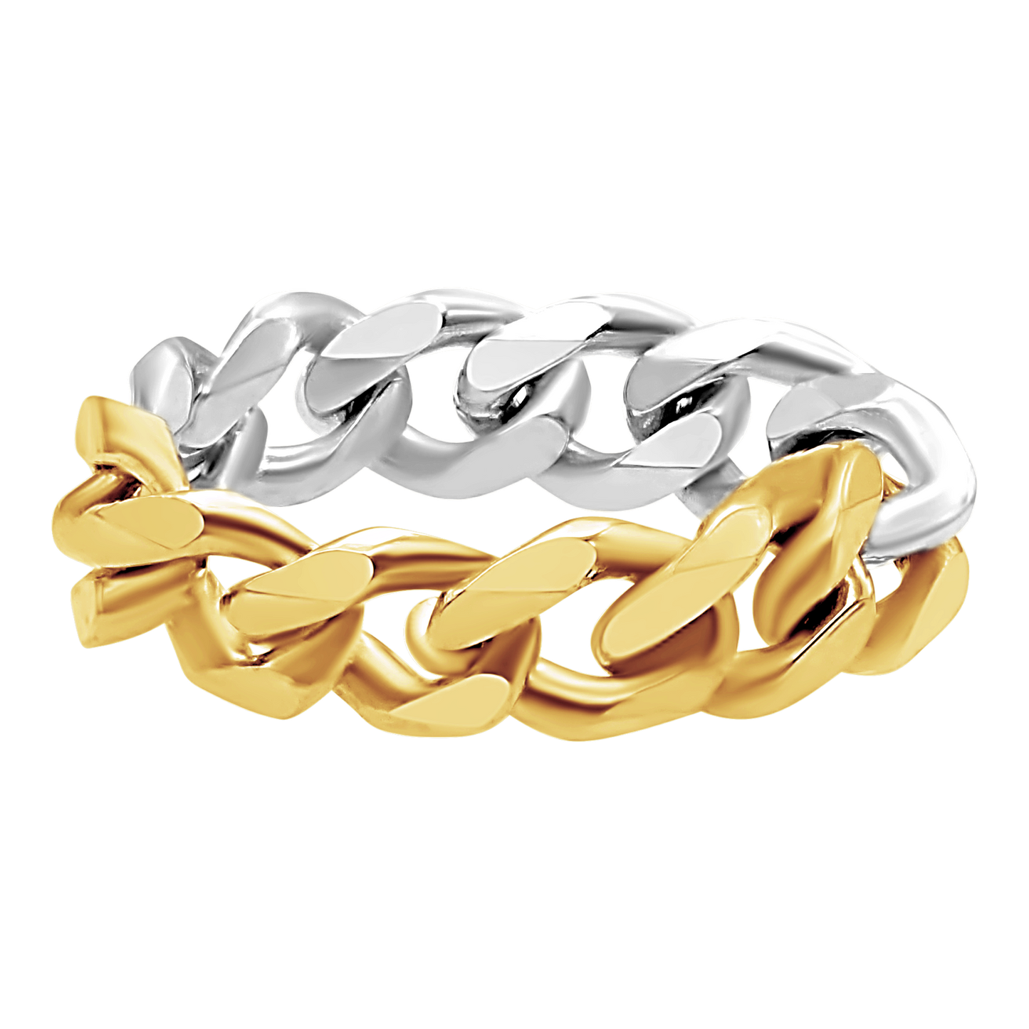 Solid Cuban Curb Chain Ring 14K Two-Tone Gold