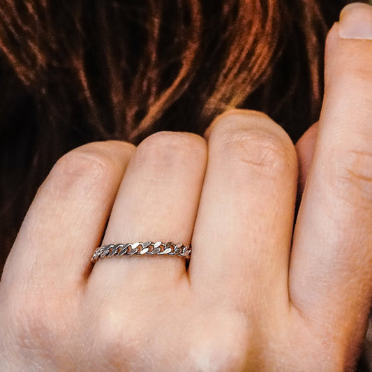Solid Cuban Curb Chain Ring in Sterling Silver
