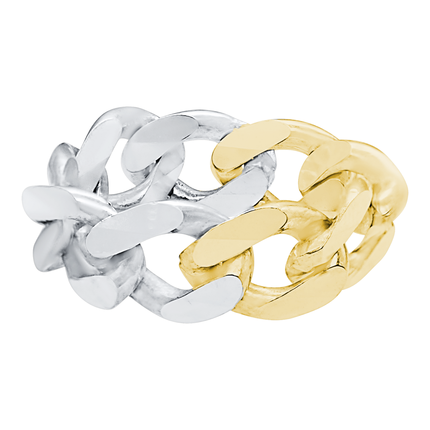 Sterling Silver Solid Cuban Curb Chain Ring in Two Tone