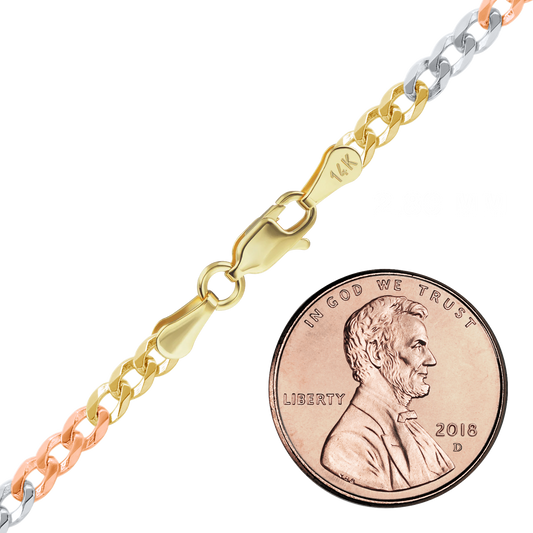 Leichtes Panzerarmband aus 14-karätigem dreifarbigem Gold