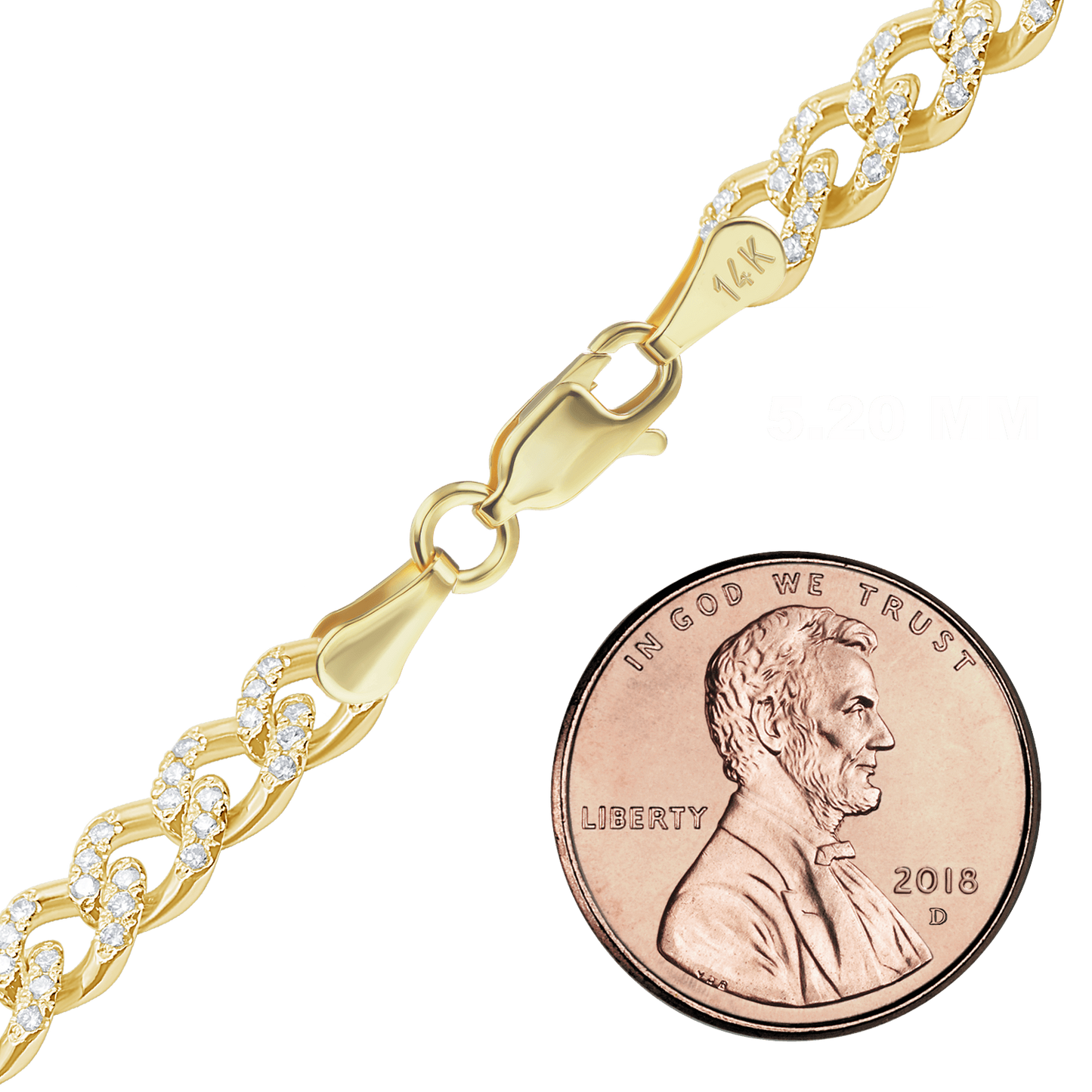 Classic Curb Bracelet with Pave Set Lab Grown Diamonds in 14K Yellow Gold