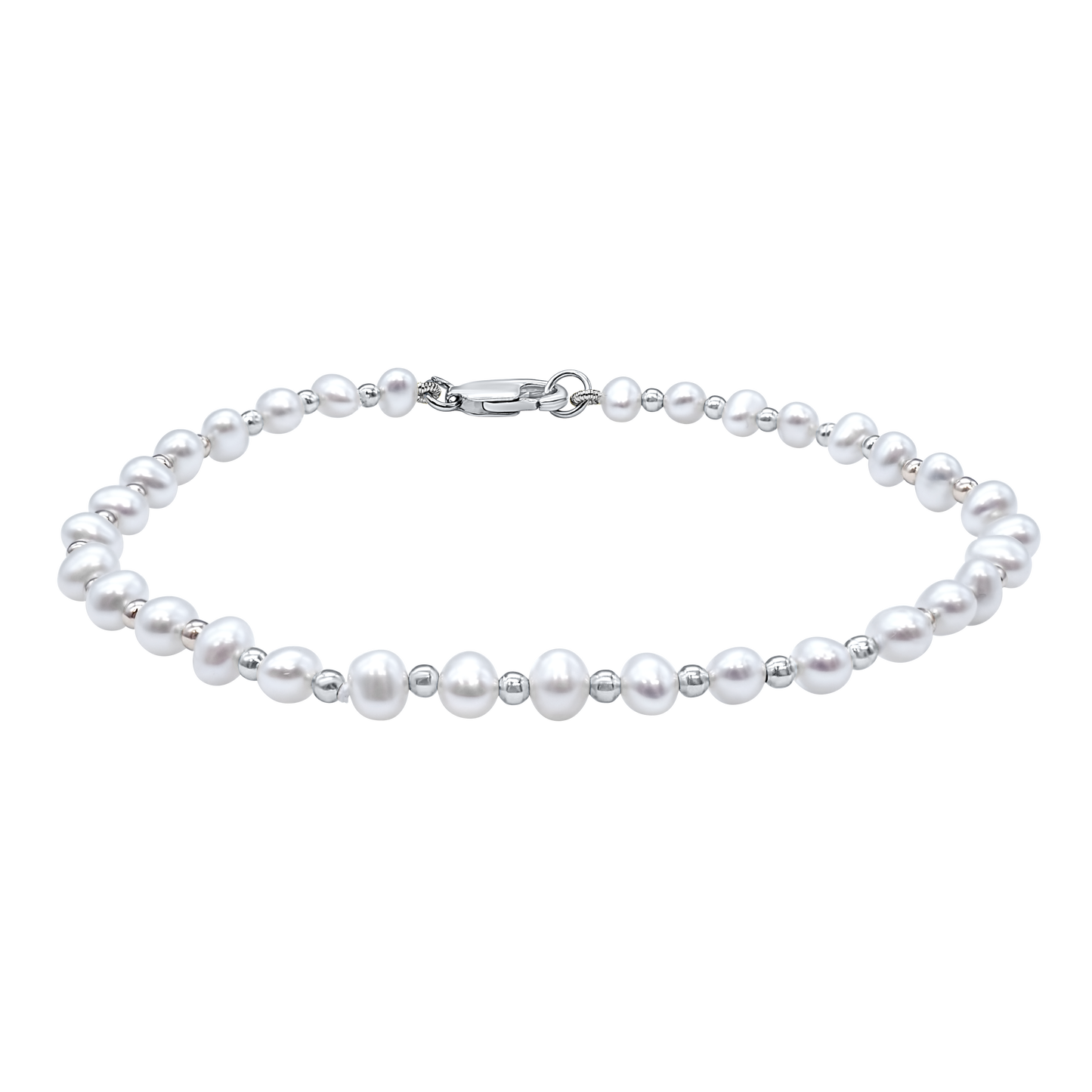Organic Freshwater Pearl Beaded Anklet in 14K White Gold