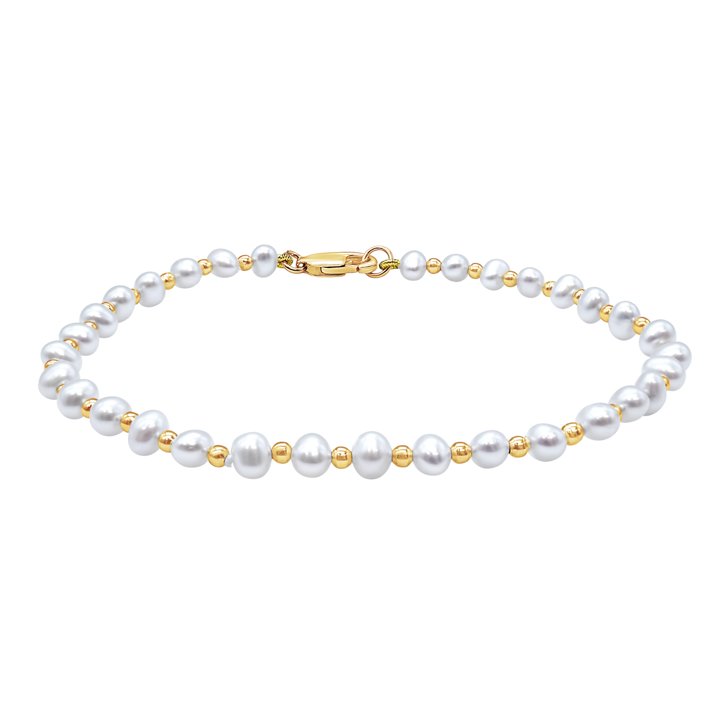 Organic Freshwater Pearl Beaded Anklet in Gold-Filled