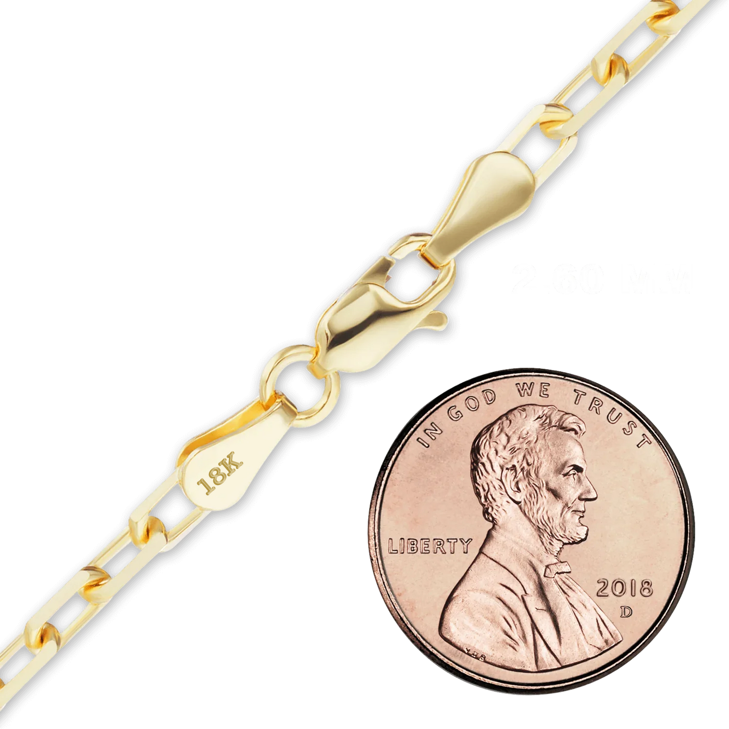 Elongated Diamond Cut Cable Necklace 18K Yellow Gold