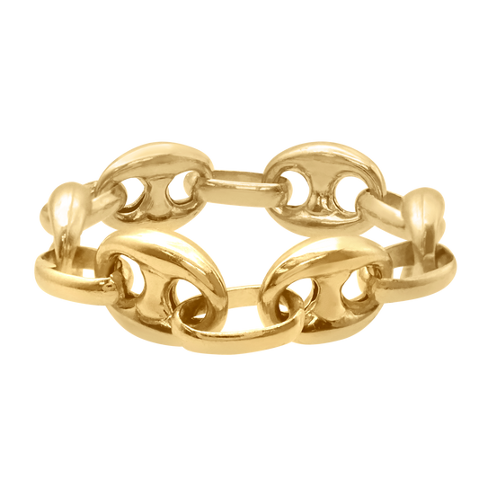 Classic Puffed Mariner Link Semi-Solid Chain Ring 14K Yellow Gold