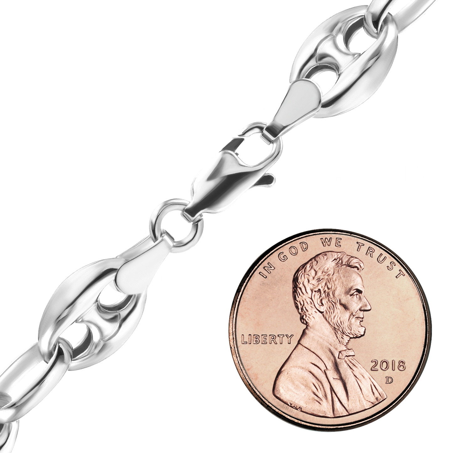 Klassische, halbmassive Halskette mit gepufften Gliedern im Mariner-Stil aus Sterlingsilber