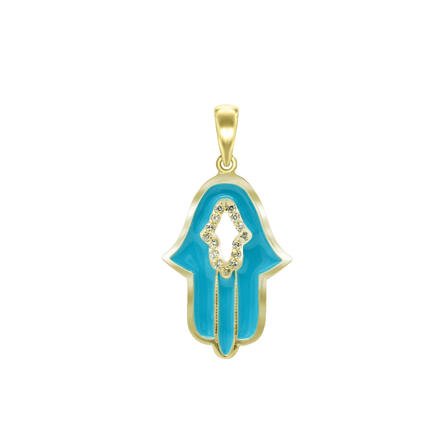 Hamsa Pendant with Blue Enamel and Cubic Zirconia in Sterling Silver