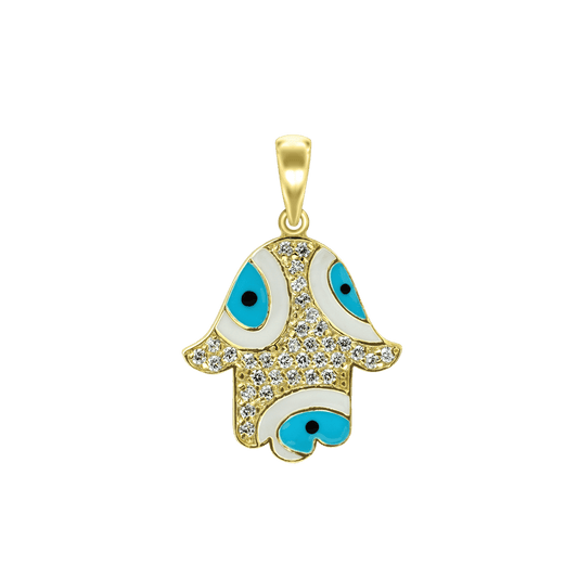 Hamsa-Anhänger mit bösem Blick und blauer Emaille aus Sterlingsilber