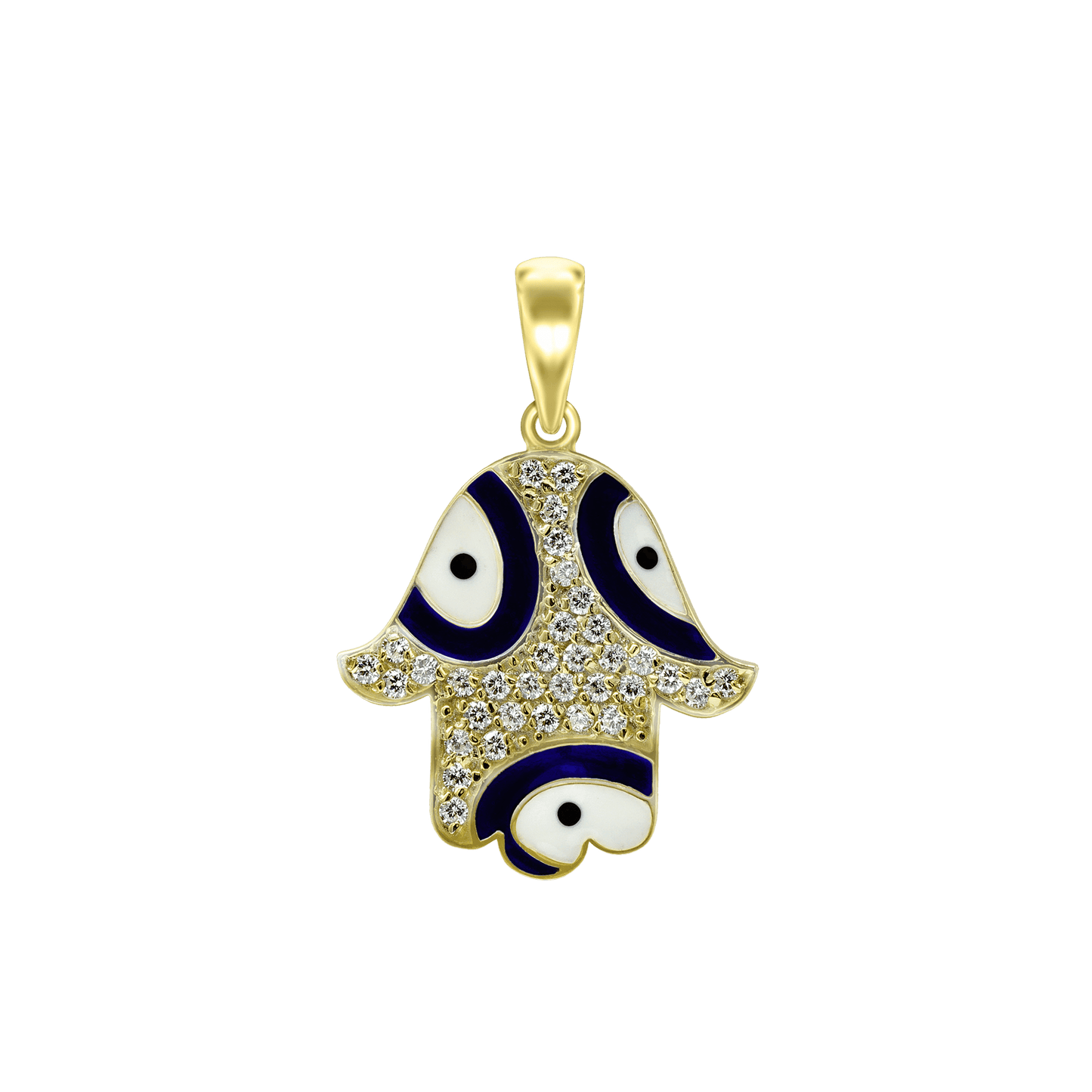 Hamsa Pendant with Evil Eye with Black and White Enamel in Sterling Silver