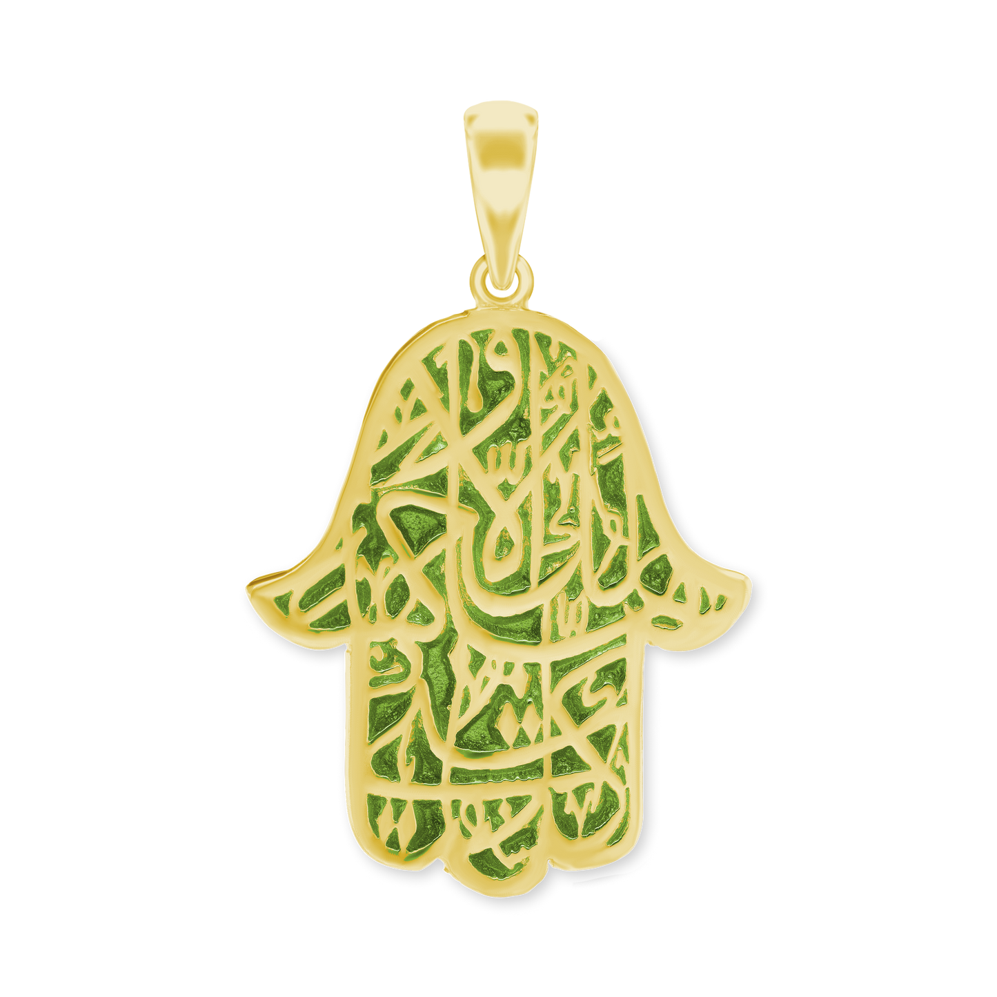 Hamsa Pendant with Green Enamel in Sterling Silver