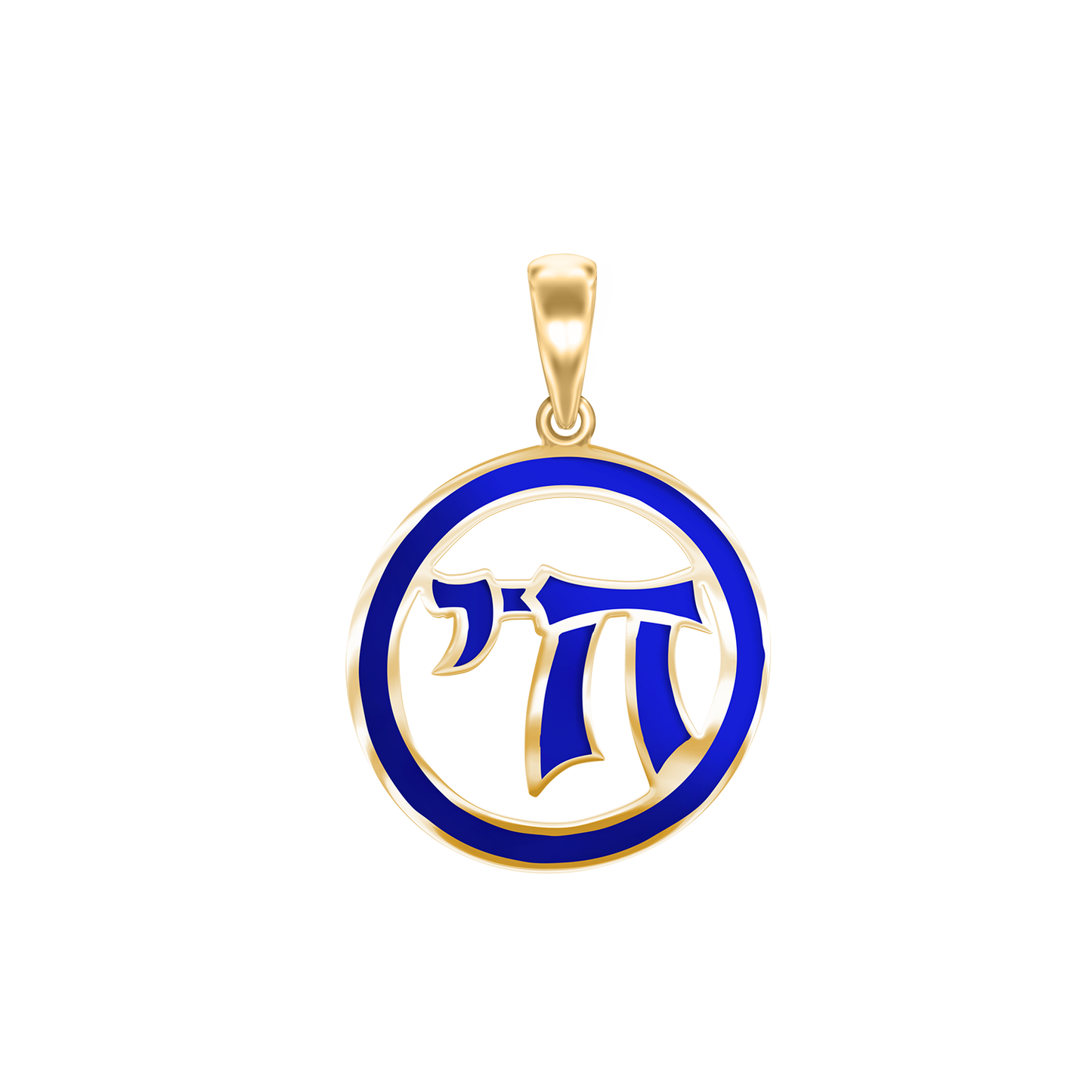 Chai Pendant with Blue Enamel in Sterling Silver