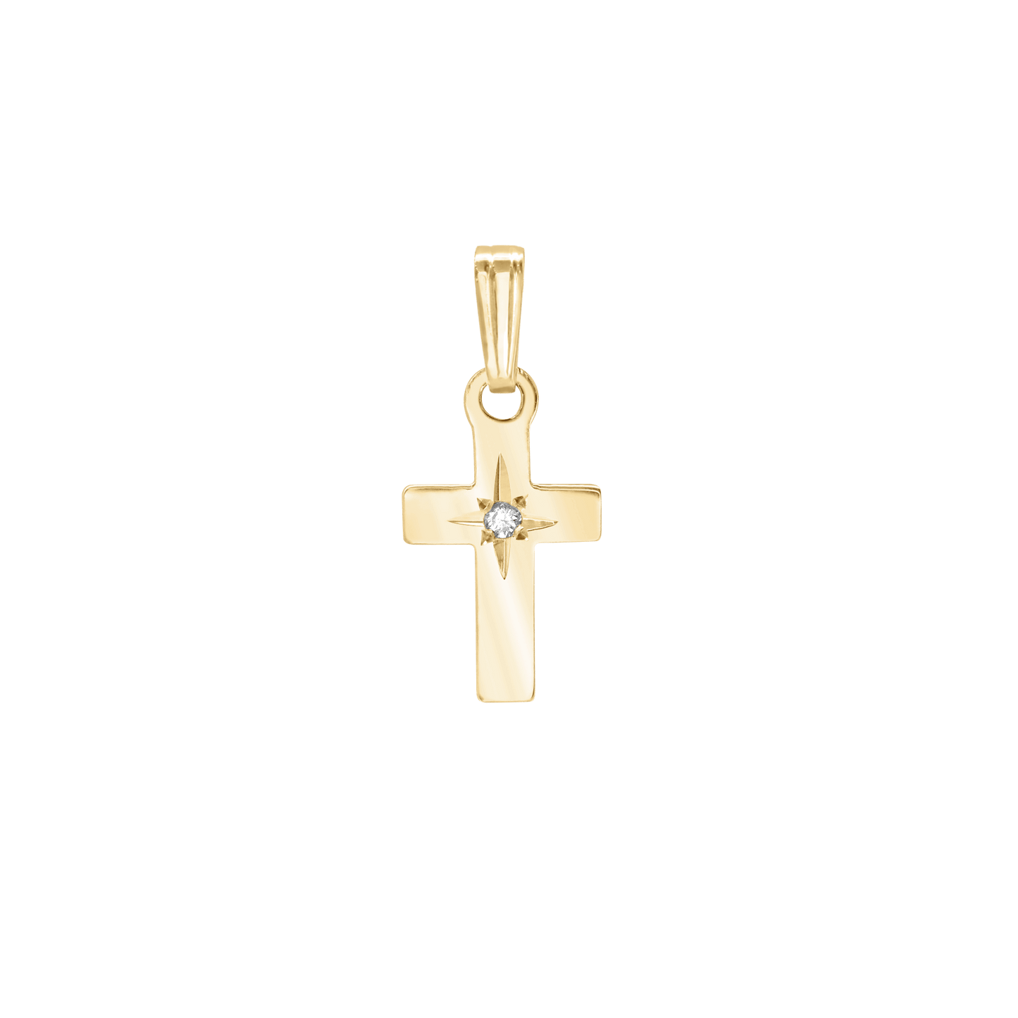 Small Cross Pendant with Diamond in 14K Yellow Gold