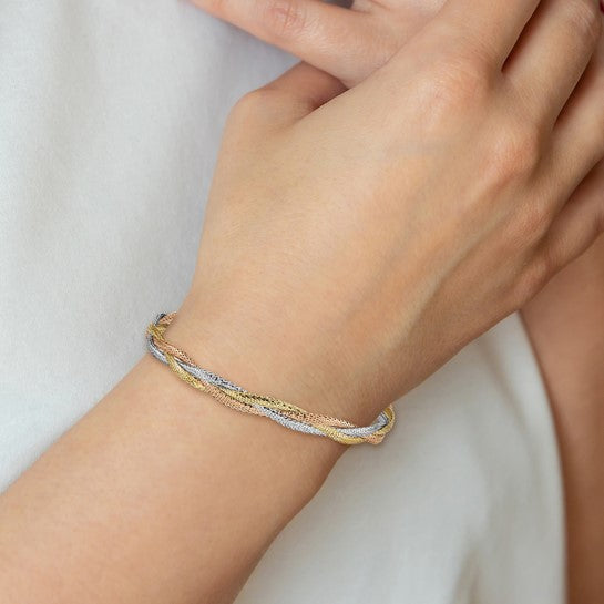 14K Gold Tri‑Tone Mesh Bracelet